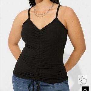 🆕️🖤 3X BLACK SUPER SOFT RIBBED V-NECK DRAWSTRING CROP TOP🖤